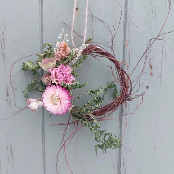 Dried Flower and Foliage Small Wreath. Handmade. Wreath Base 10cm.