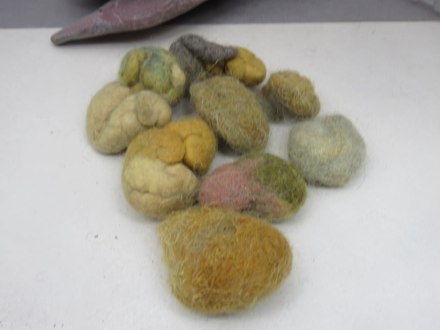 Small Multicolour Yellow Brown Natural Dye Felt Nuggets II