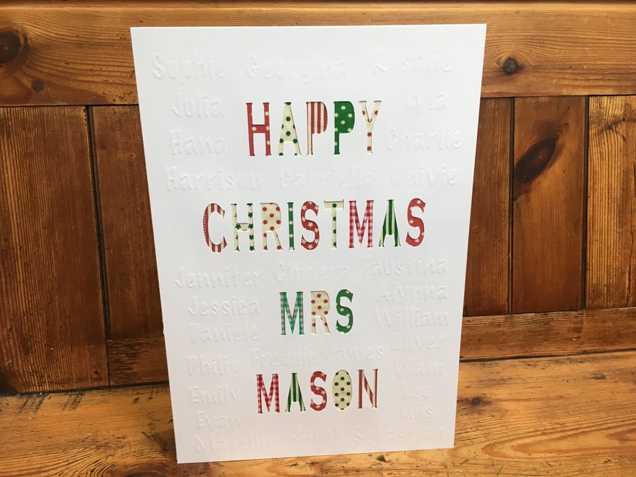 Large Personalised Teachers Christmas Card