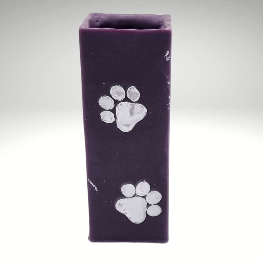 Small Oblong Shaped Vase Made From Purple Wax With Silver Paw Decoration Second