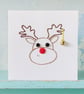 Hand Sewn Reindeer Card. Tinkling Bell. Christmas Card. Reindeers. Embroidered. - Image 1