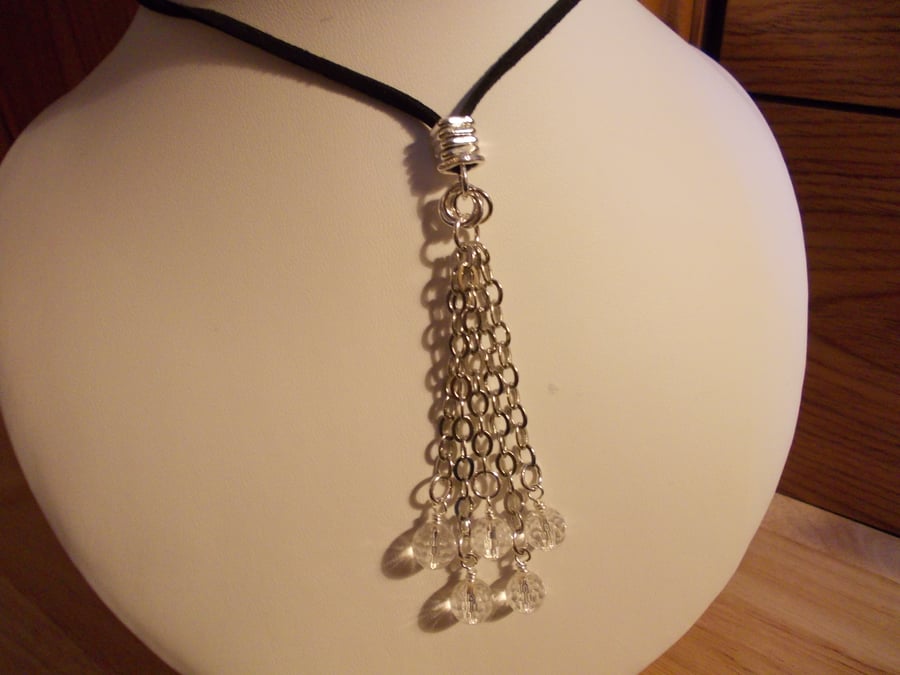 Faceted clear quartz and chain tassle pendant