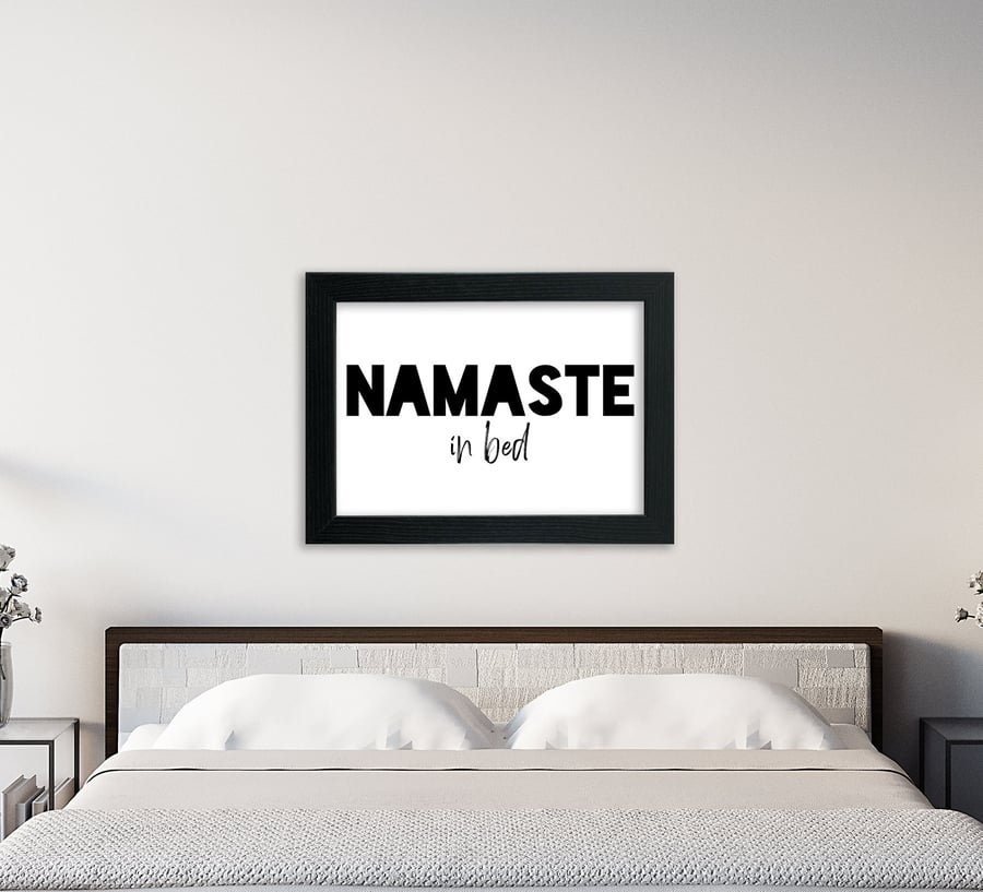 Namaste in bed typography bedroom print
