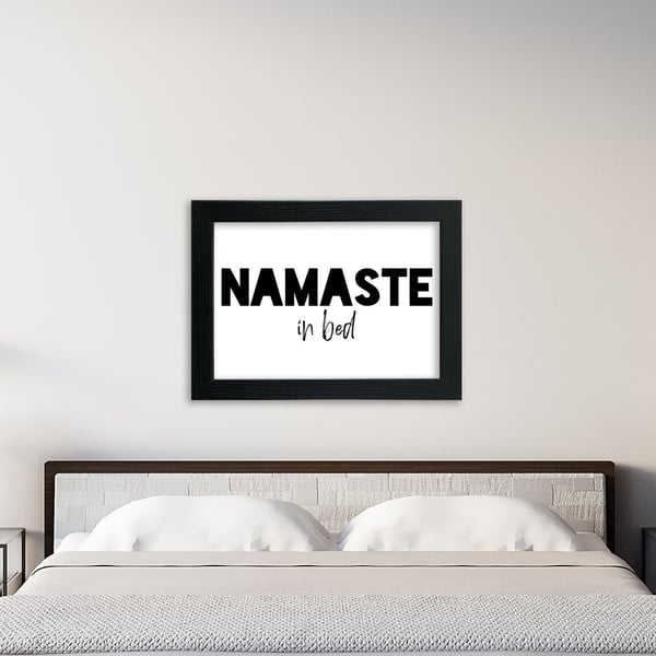 Namaste in bed typography bedroom print