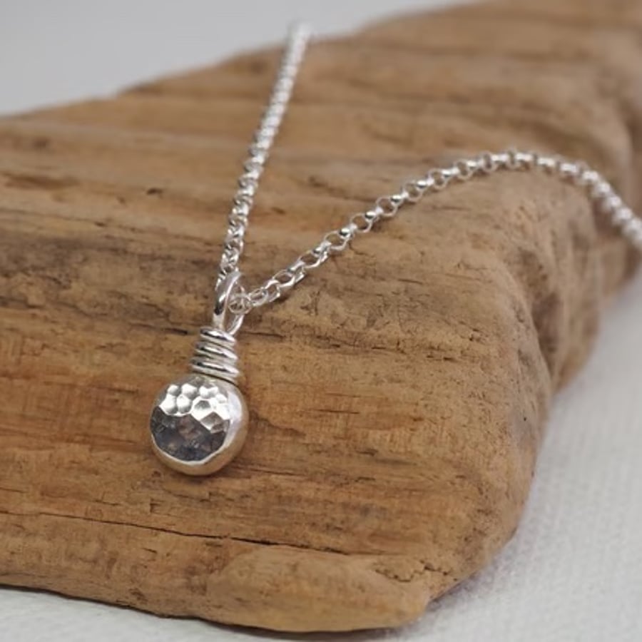 Silver necklace, silver pebble pendant