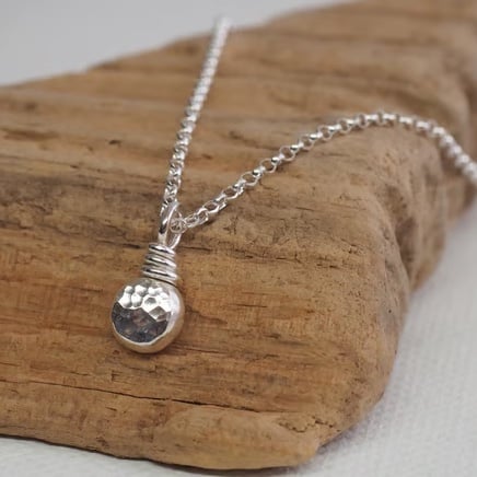 Silver necklace, silver pebble pendant