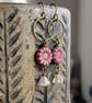 Rustic Pink Floral Earrings. Czech Glass Sunflower Earrings. Blossom Earrings - Image 1