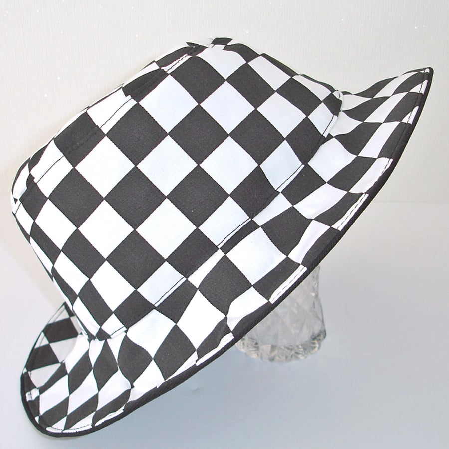 Ska Bucket Hat Black And White Check Two Tone Reversible Sun Hat Music Festival