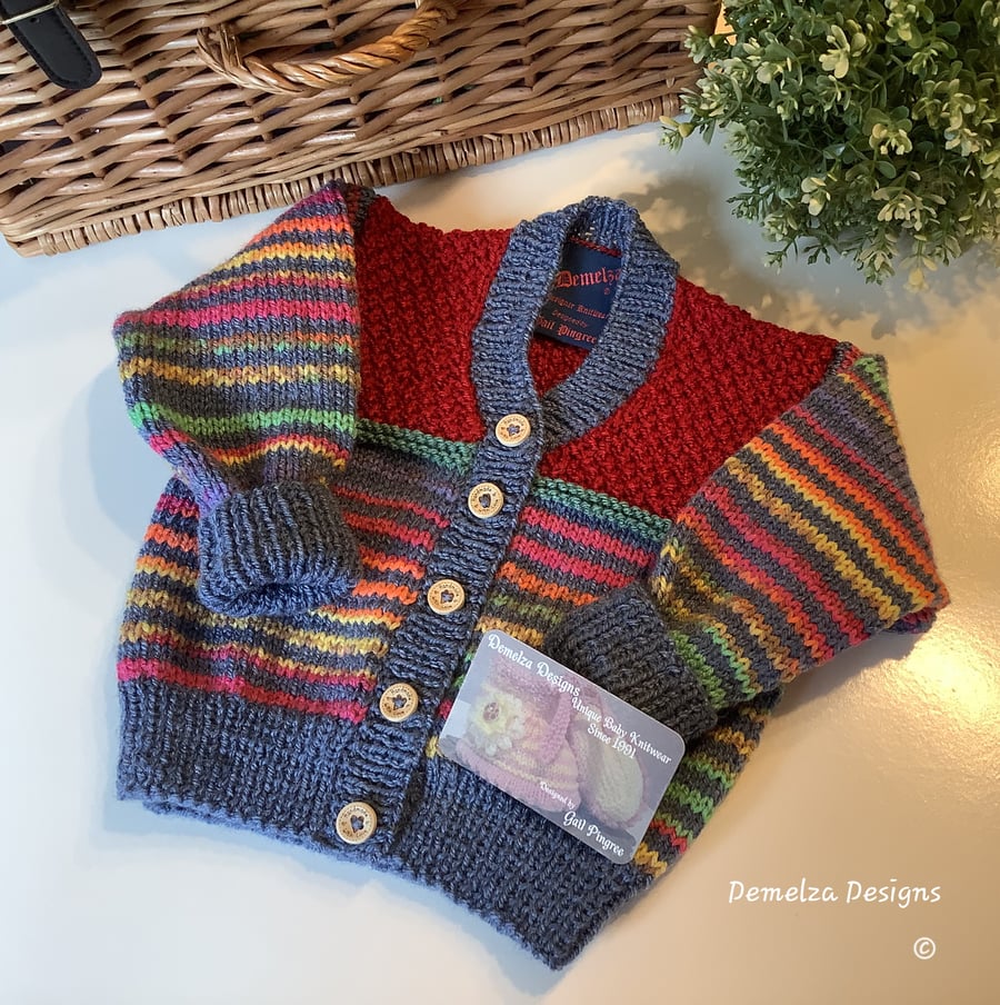 Cosy Colourful Hand Knitted Baby Cardigan Size 1-2 years size
