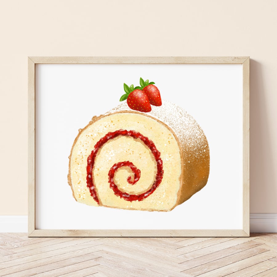 Swiss Roll Food Art Print, British Cakes Art Print