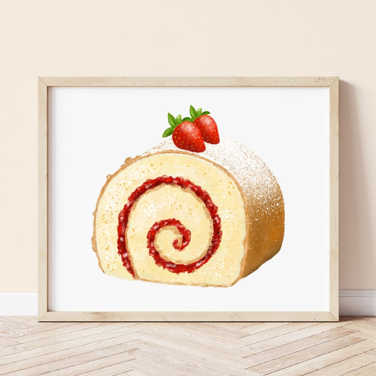 Swiss Roll Food Art Print, British Cakes Art Print