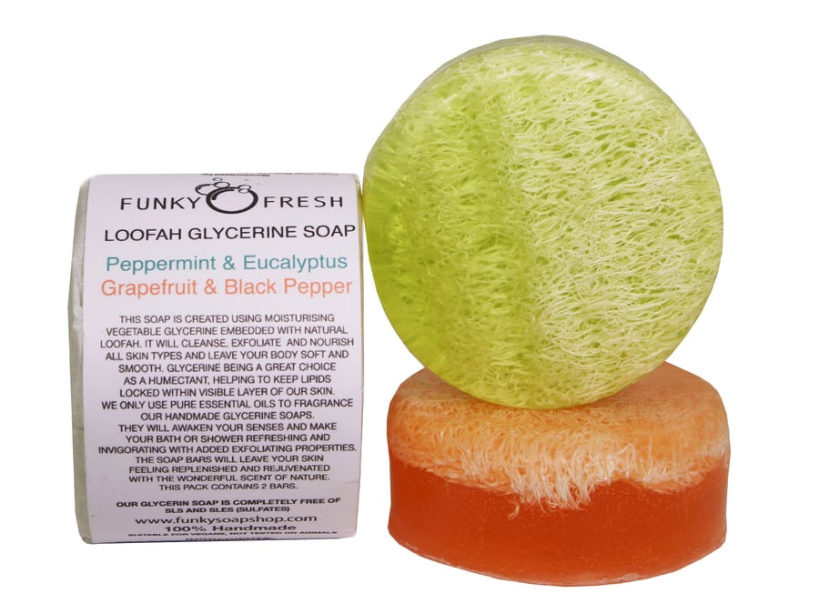Loofah Glycerine Soap, Peppermint Grapefruit, 100 %Natural & Handmade, 120g