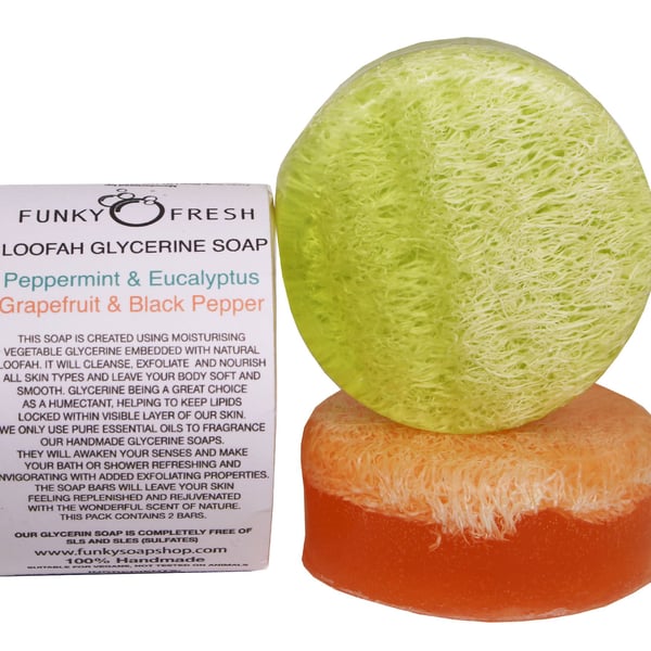 Loofah Glycerine Soap, Peppermint Grapefruit, 100 %Natural & Handmade, 120g