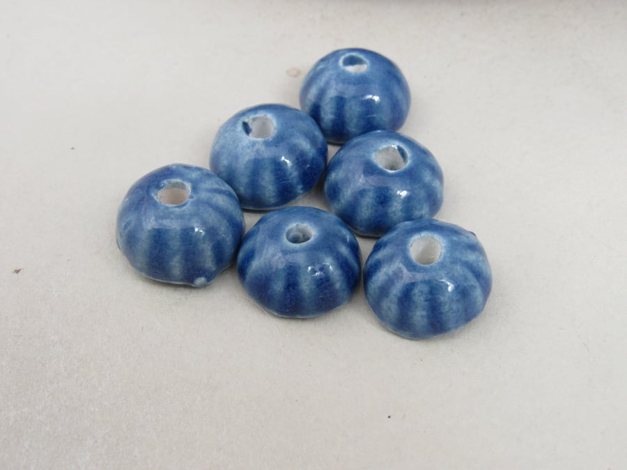 6 Small Gloss Ice Blue Half-round Ceramic Flower Beads