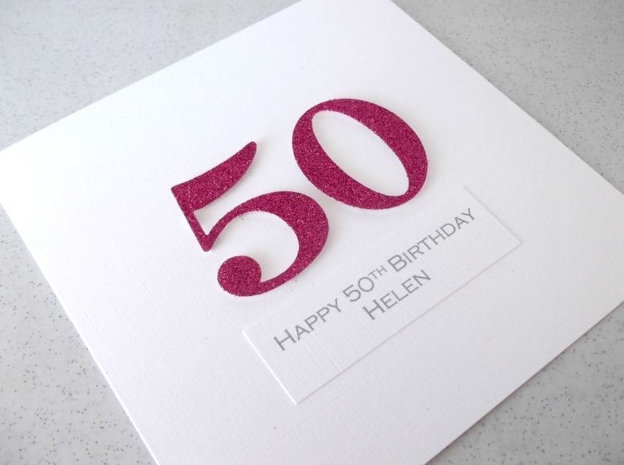 SALE - Half price handmade 50th birthday card - personalised