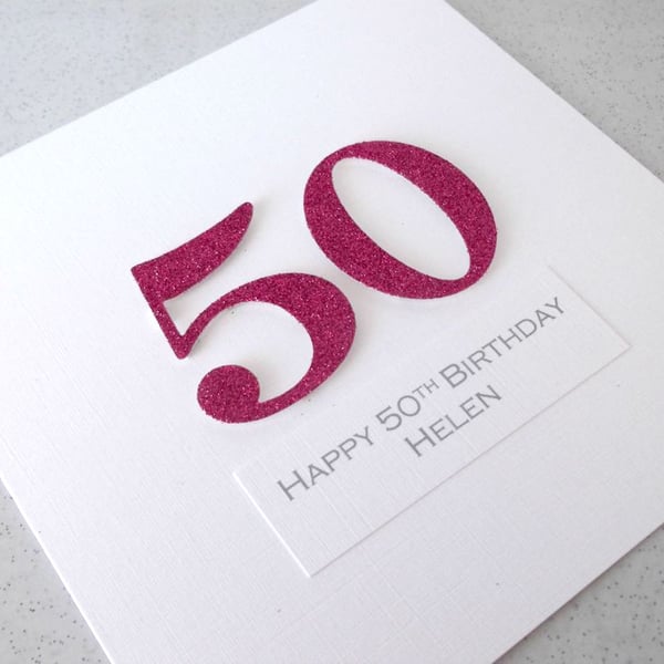 SALE - Half price handmade 50th birthday card - personalised