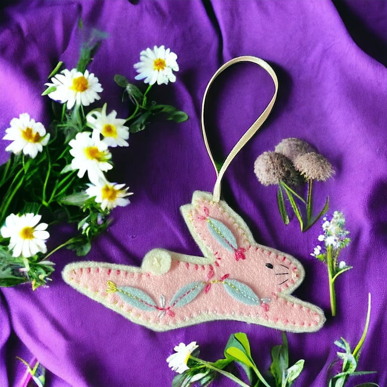 Pink Felt Rabbit Hanging Decoration New Born Gift