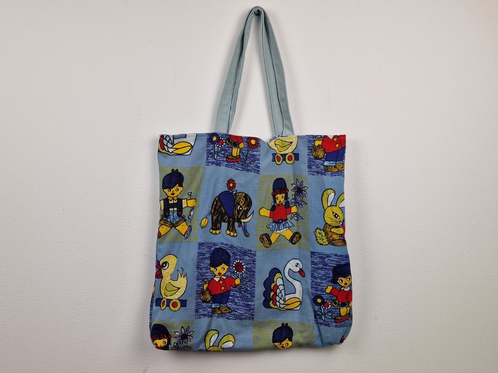 Vintage fabric Children's Toys print shoulder tote bag