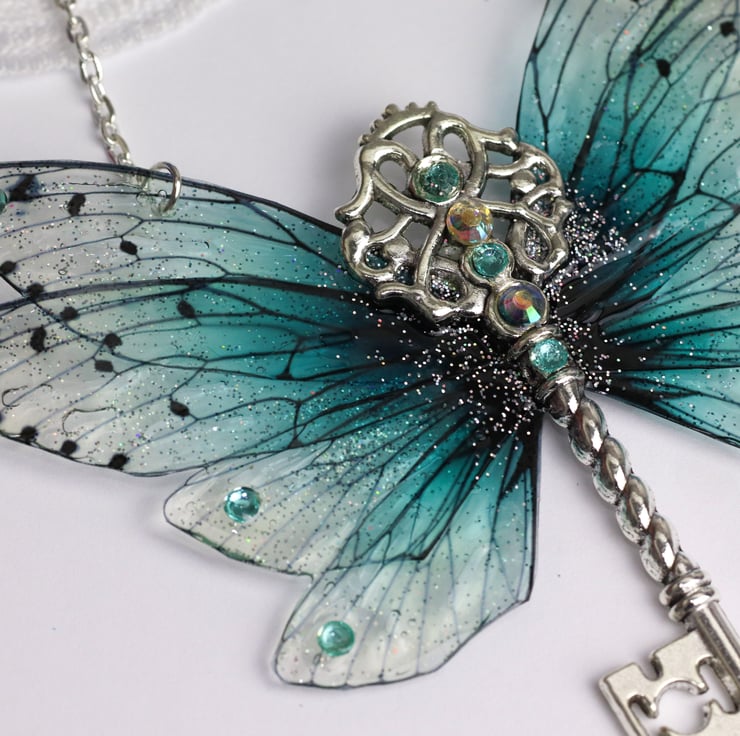 Fairy Wing Key Necklace Sky Blue Fairycore Cott... - Folksy