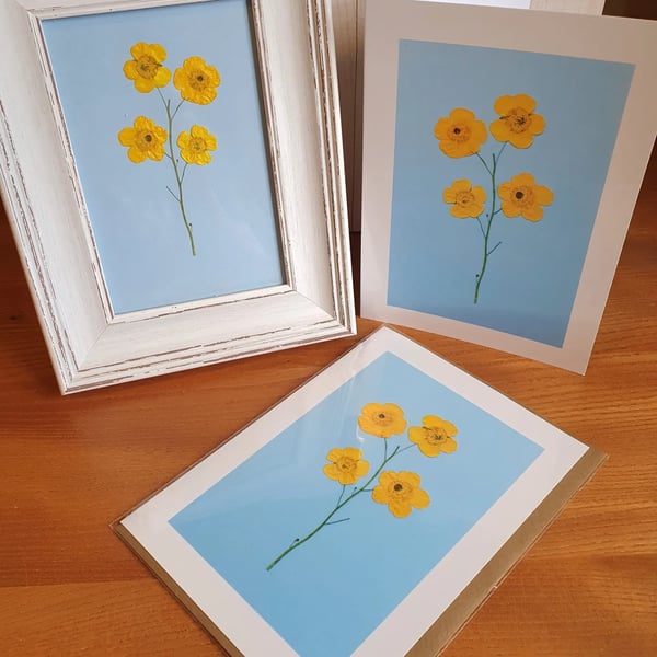Pressed Flower Greeting Card, Printed - Simply Buttercups