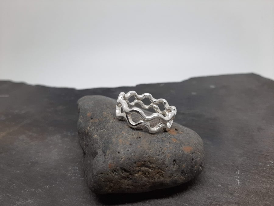 Sterling Silver Double Ripple Ring UK size M
