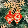 Handmade Christmas reindeer beadwork earrings in red and white