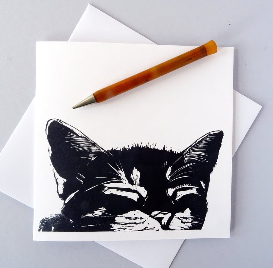Cute Sleeping Black Cat Card - Birthday Card, Custom Card, Personalised Card, 