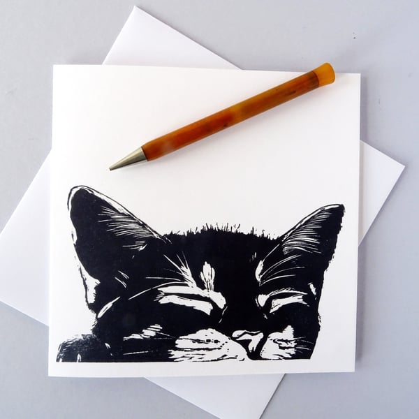 Cute Sleeping Black Cat Card - Birthday Card, Custom Card, Personalised Card, 