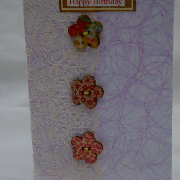 Buttons and Lace Birthday Card