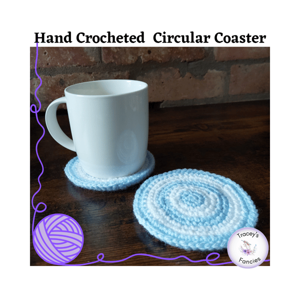 Set of 2 hand crocheted double thickness striped round coasters 