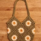 Crochet Granny Square Daisy Tote Bag
