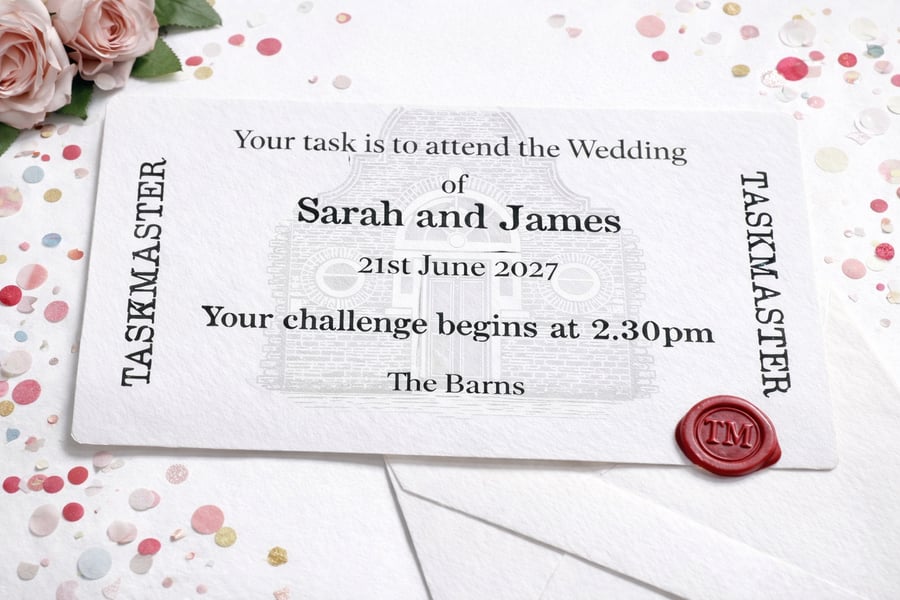Premium Taskmaster Wedding Invitations with RSVP and Wax Sealed Envelope