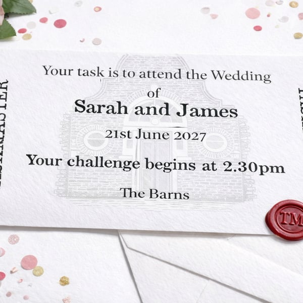 Premium Taskmaster Wedding Invitations with RSVP and Wax Sealed Envelope