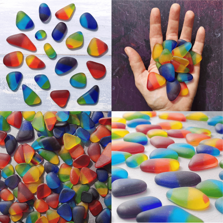Tumbled Frosted Glass - Mixed Amounts - Multi Coloured Stripes - Sea Glass
