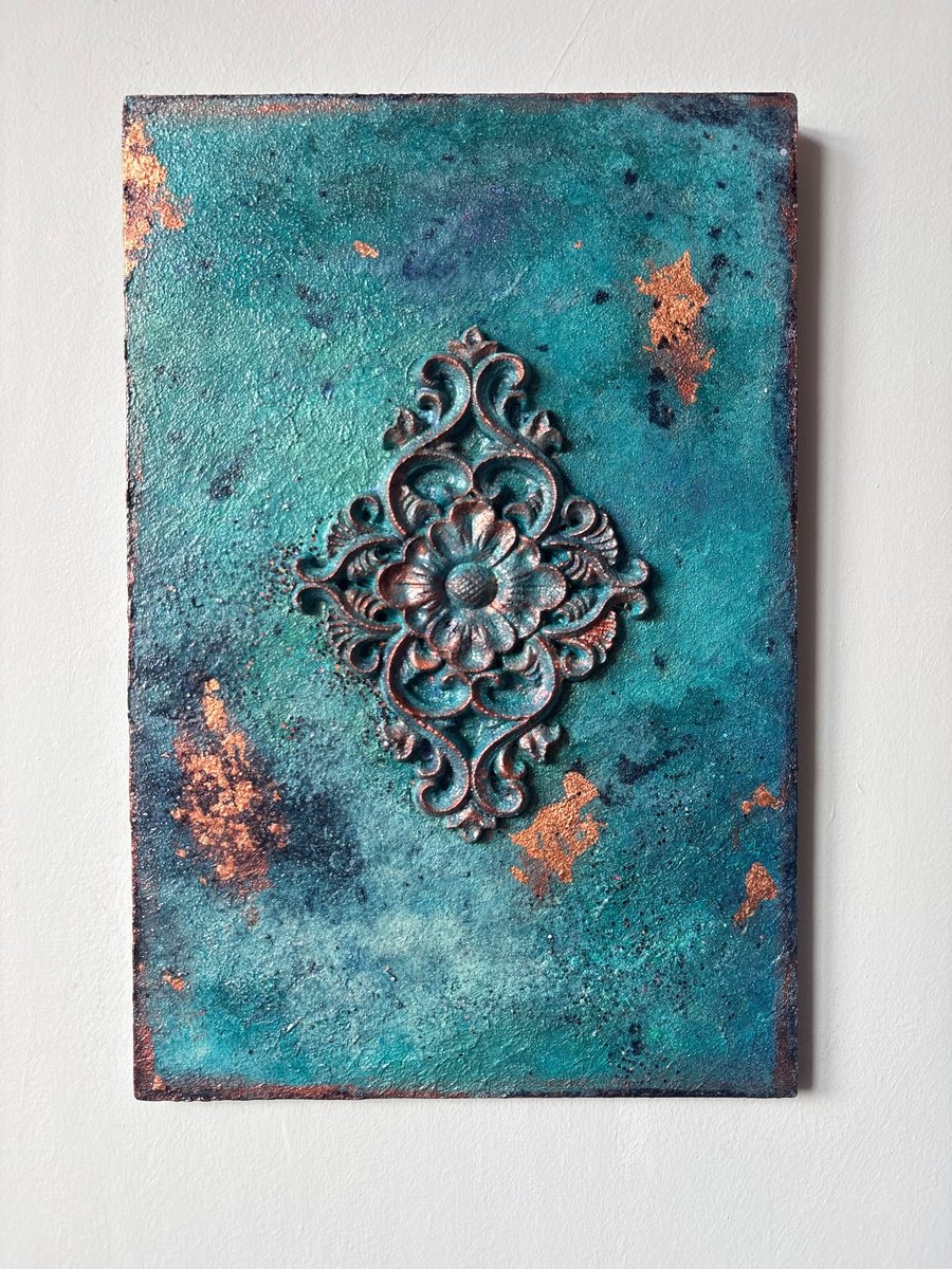 Softly Unearthed - Textured acrylic painting with gold accents on wooden board