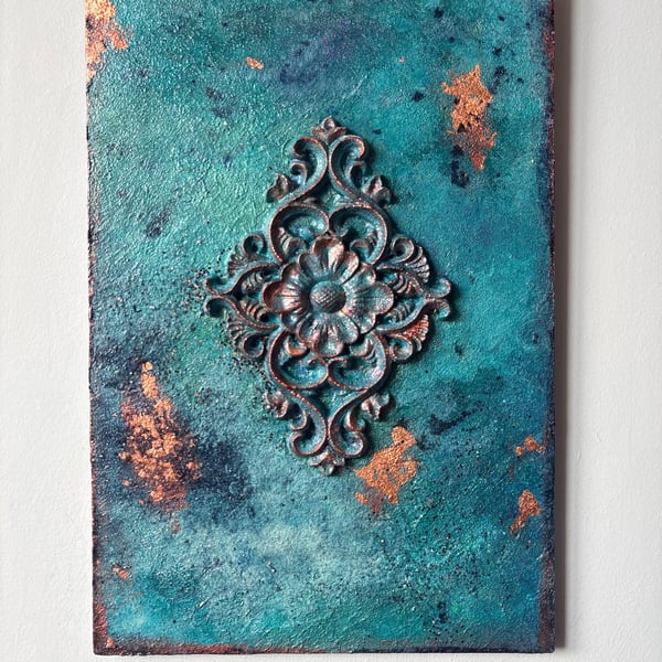 Softly Unearthed - Textured acrylic painting with gold accents on wooden board