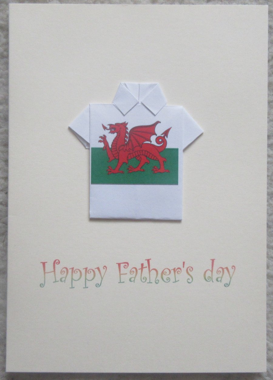Father's Day Greeting Card - Welsh flag Origami shirt