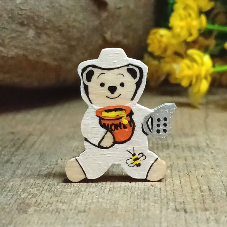 Bee Gift, Handmade Beekeeping Teddy Bear Brooch, Beekeeper, Honey Bee Gift