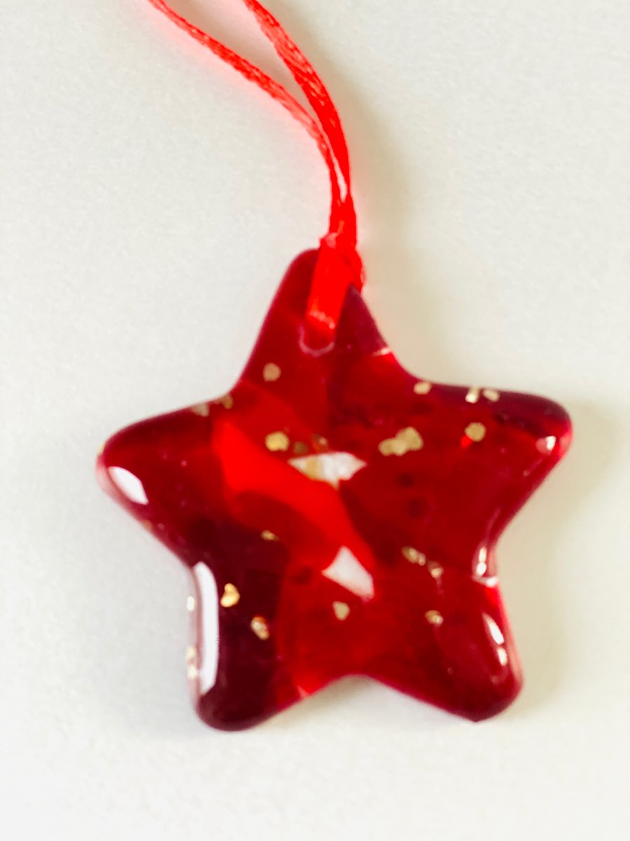 Red fused glass glittery star