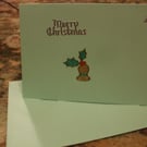 Bell, Holly Leaves and Christmas Tree Green Christmas Card