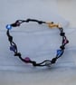 Swarovski crystal & black cord bracelet, blue, sapphire, purple, fuchsia - Image 3