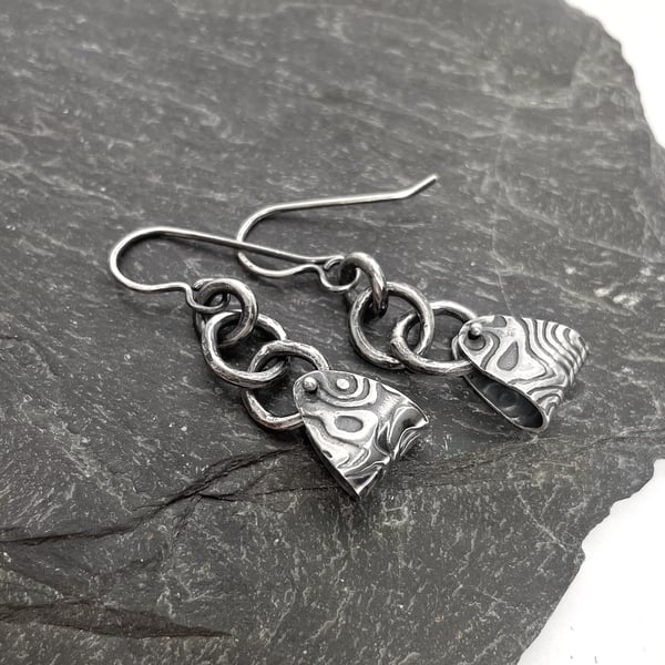 Oxidised silver long dangly earrings