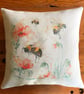 Poppy Bees Cushion Cover, Wildlife Art Cushion, Bee Watercolour Textile Print, L