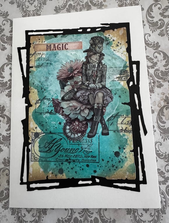 Handmade Mixed Media Collage Card with Steampunk Design