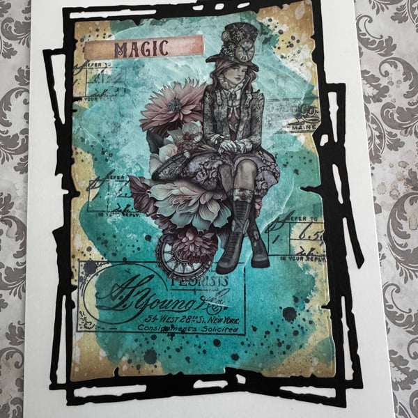 Handmade Mixed Media Collage Card with Steampunk Design