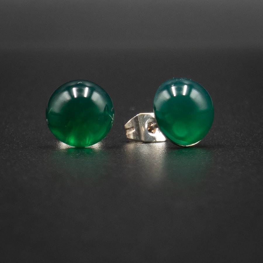 Green onyx and sterling stud earrings, Leo gift