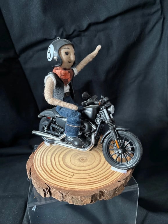 Needle felted biker