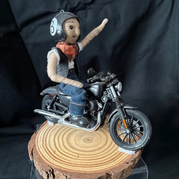 Needle felted biker