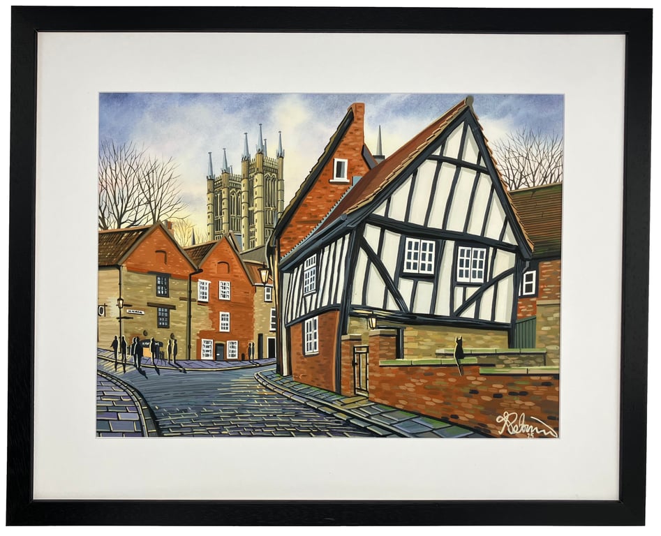 Lincoln, Michaelgate & Cathedral Urban Cityscape Art Print 20" x 16" Frame Size