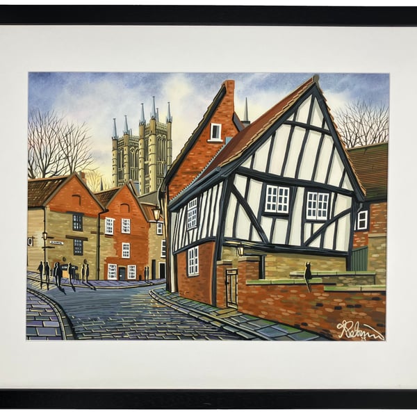 Lincoln, Michaelgate & Cathedral Urban Cityscape Art Print 20" x 16" Frame Size